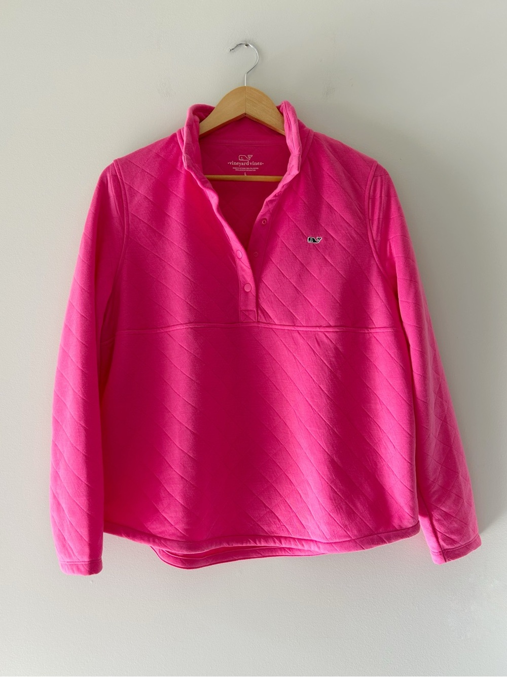 Vineyard Vines Diamond Quilted Snap Pocket Pullover Women's Large Pink